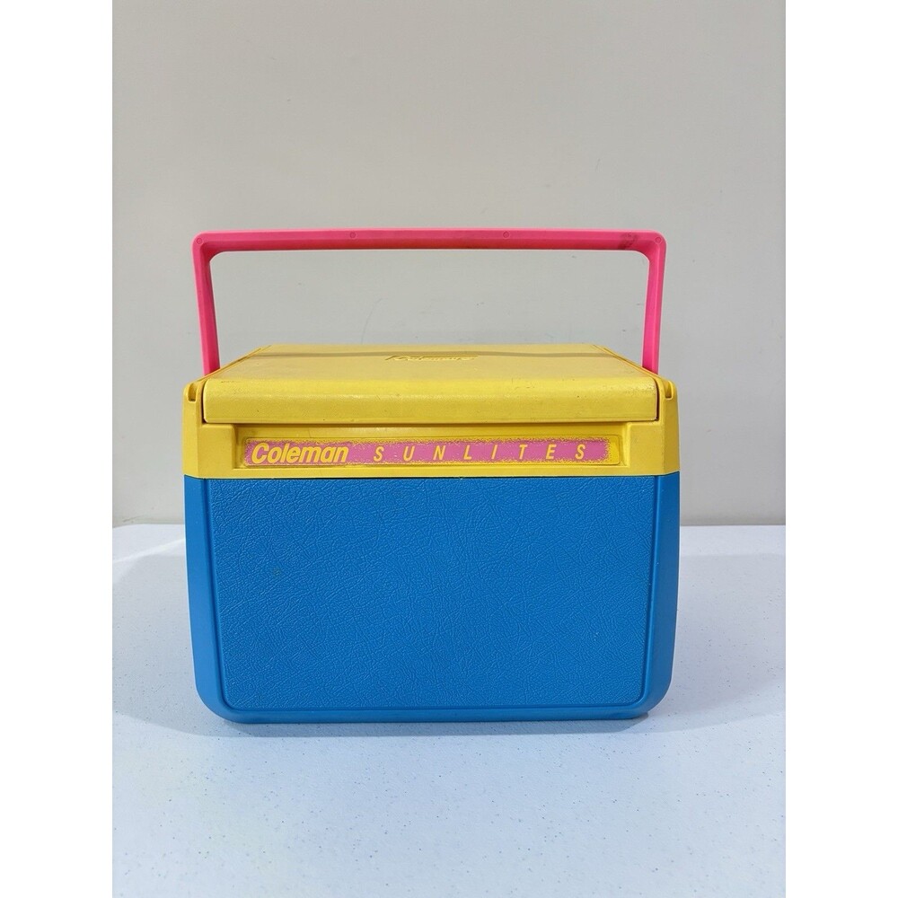 Vintage 1980s Coleman Sunlites Yellow Blue Pink Cooler Model 5210 Throwback
